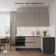 Кухня Hi-Tech 2,1*1,2 угловая Кашемир серый, Азул